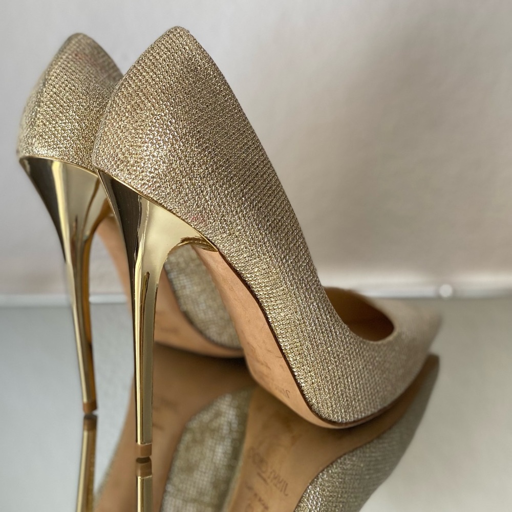 Jimmy Choo Anouk Lame Glitter Pointy-toe Pump In Gold 40 $895